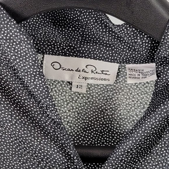 OSCAR DE LA RENTA mini dot print button down blouse black Sz 12 - Picture 7 of 8